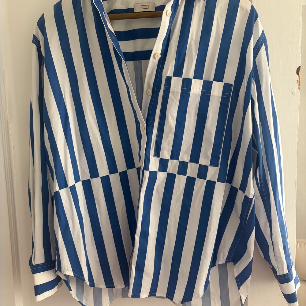 Ayr Blue and White Striped Button-Up Shirt